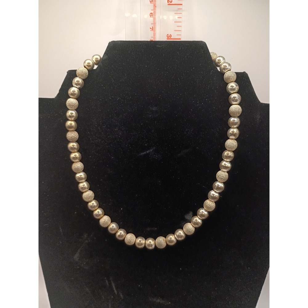 Etienne Aigner Silver Tone Mixed Smooth & Stardust Ball Bead Necklace 18 Inch